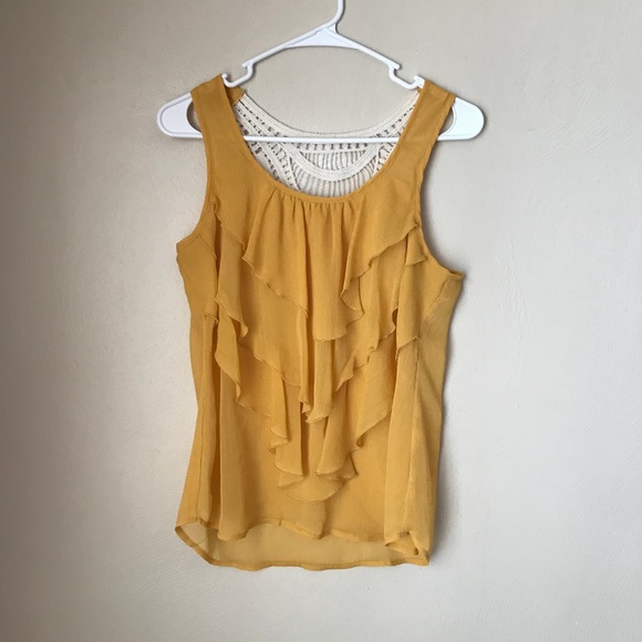 Forever 21 Ruffled Front Sleeveless Crochet Back SP Rustic Yellow - Picture 2 of 7